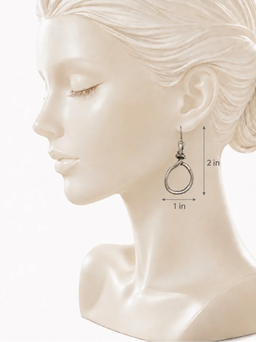 Handmade Antique Silver Tone Sculptural Open Circle Earrings